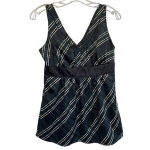 NY &‎ Co Holiday Plaid Sleeveless Double V-Neck Satin Peplum Blouse Top - 6